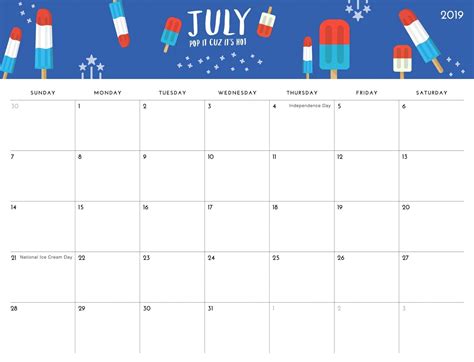 Cute July Calendar
